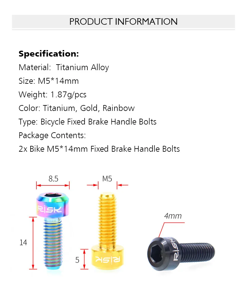 Риск 5x14 мм титановые болты велосипедные тормоза винт рычага для велосипеда переключатель рычаг фиксированной тормозной ручки болтовые велосипедные детали крепления 2 шт