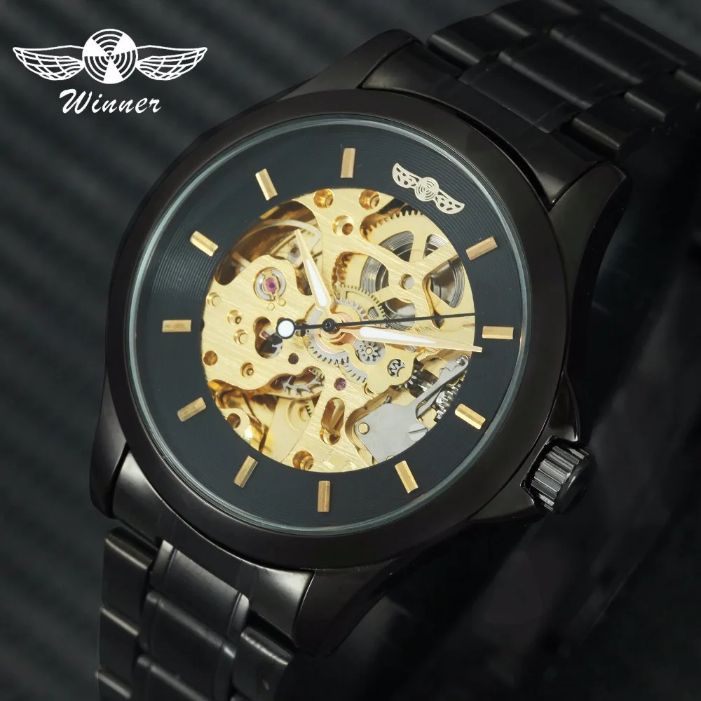 

WINNER Official Fashion Business Automatic Mechanical Watch Men Stainless Steel Strap Skeleton Mens Watches Top Brand Luxury