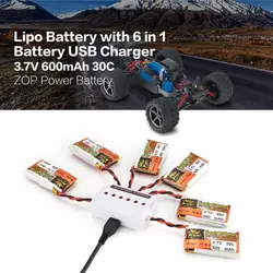 ZOP Power 6 шт. 3,7 В 600 мАч 30C 1 S Lipo Батарея Перезаряжаемые с 6 в 1 Батарея USB Зарядное устройство для скоростного радиоуправляемого дрона автомобиля