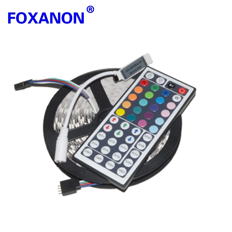 Foxaon бренд 5050 Светодиодная лента 5 м 300 светодиодный SMD RGB 60 светодиодный/M Epistar SMD лампы DC12V гибкий светильник+ 44key ИК дистанционный светильник ing 5 м/рулон