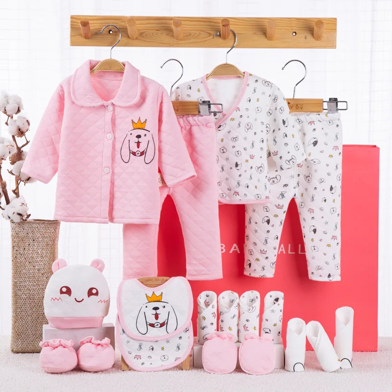 

18pcs/set Autumn Winter Newborn sets Baby warm Cotton Girls Boys cartoon suits infant kids clothing Good quality