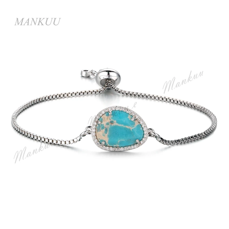 

Adjustable Chain Bracelets Zircon Micro Pave Multicolor 15*23mm Sea Sediment Jaspers Beads Charm Women Bracelets New DB092