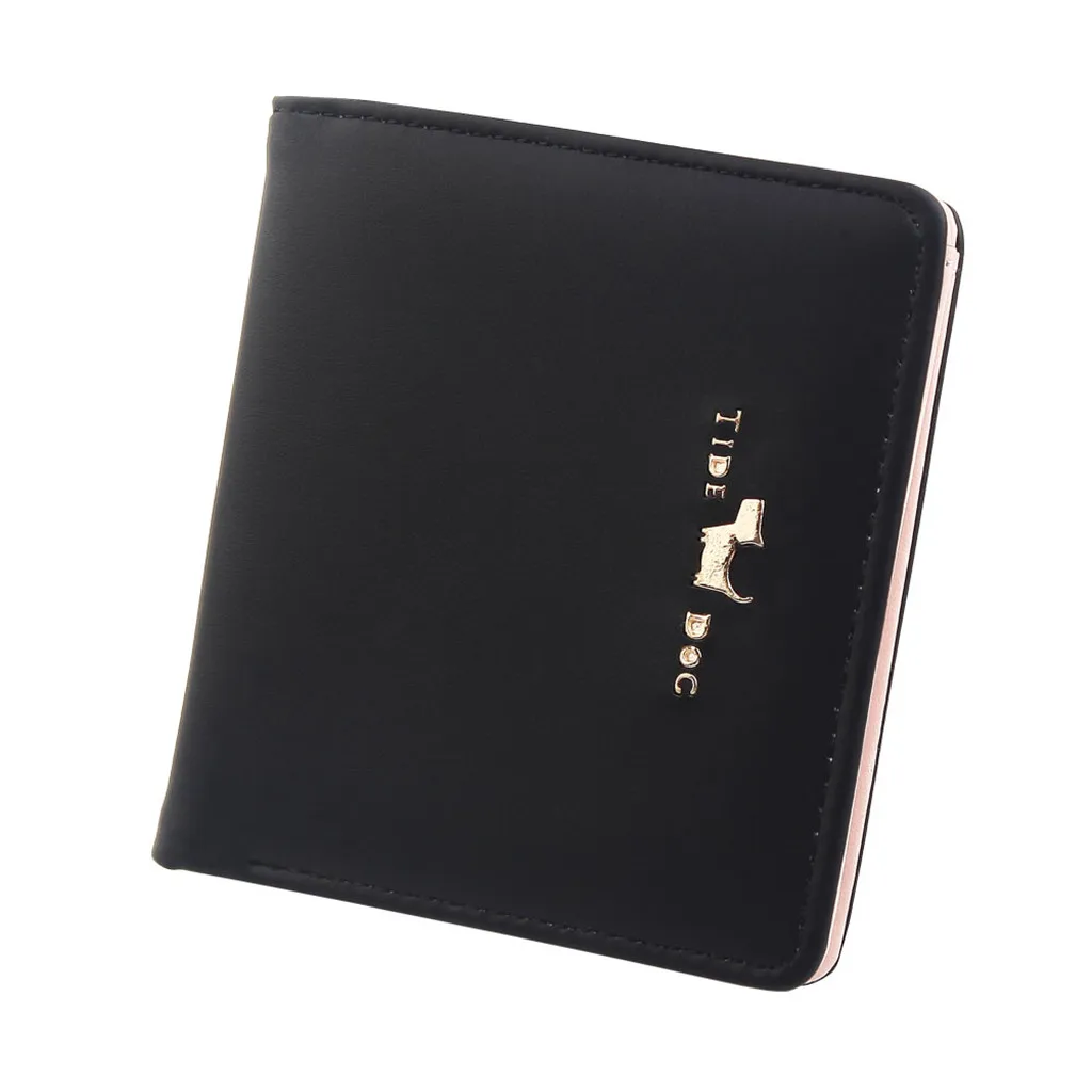 Black Mini Thin Folded Women Short Wallet Cute Animal Pattern Coin Purse Card Holder Bag Fashion New Woman Wallets Carteira Feminina - Цвет: Black