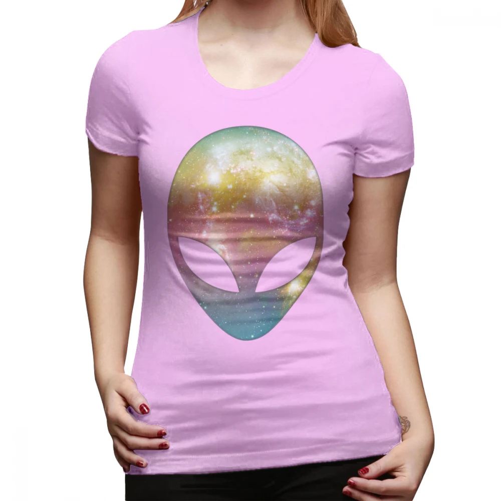 Серый инопланетянин футболка космический инопланетянин футболка Принт Большой размер Женская футболка оранжевый Повседневный простой короткий рукав круглый вырез женская футболка - Цвет: Розовый