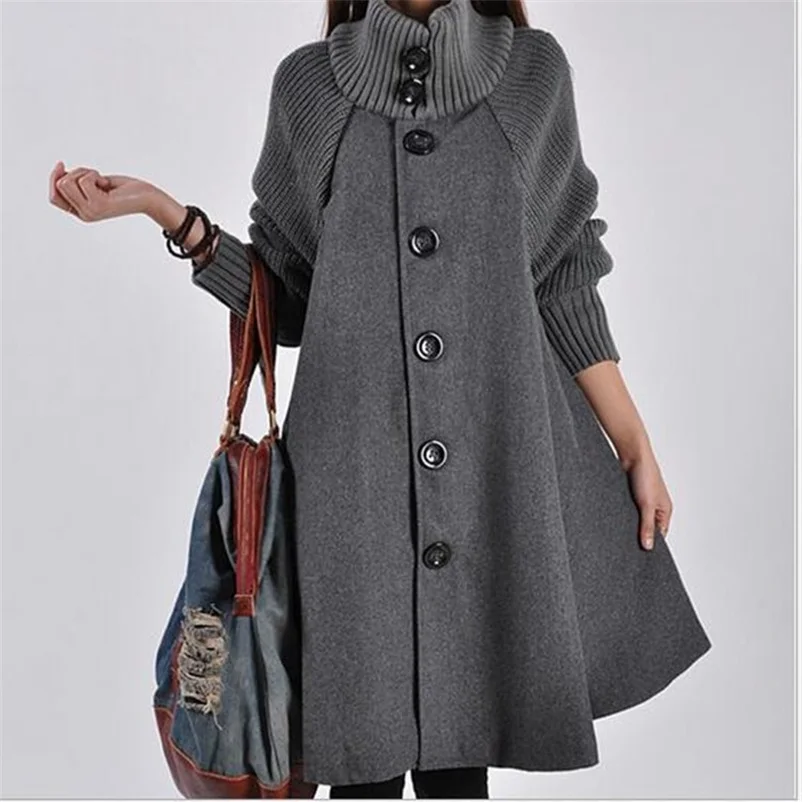 

Women's Winter Large Size M-2XL High-neck Woolen Coat Single-breasted Blend Jacket Loose Cloak Woolen Jacket AL223