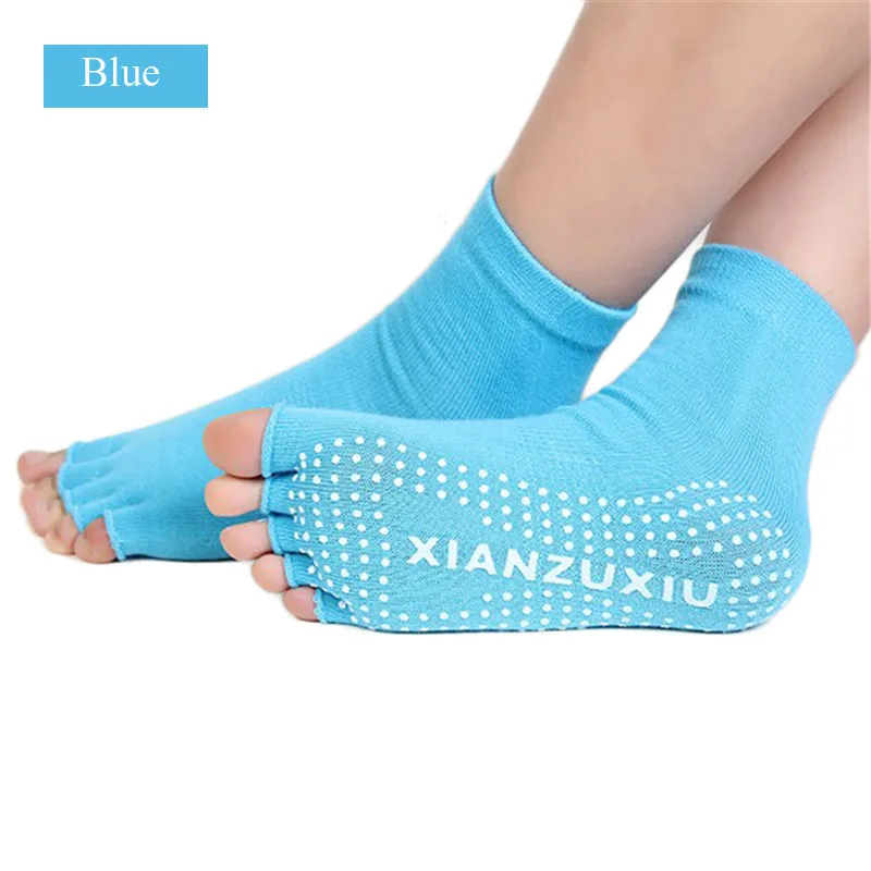 Женские носки для йоги, Нескользящие массирующие спортивные носки с половинными пальцами, хлопковые теплые Пилатес, спортивные носки для танцев