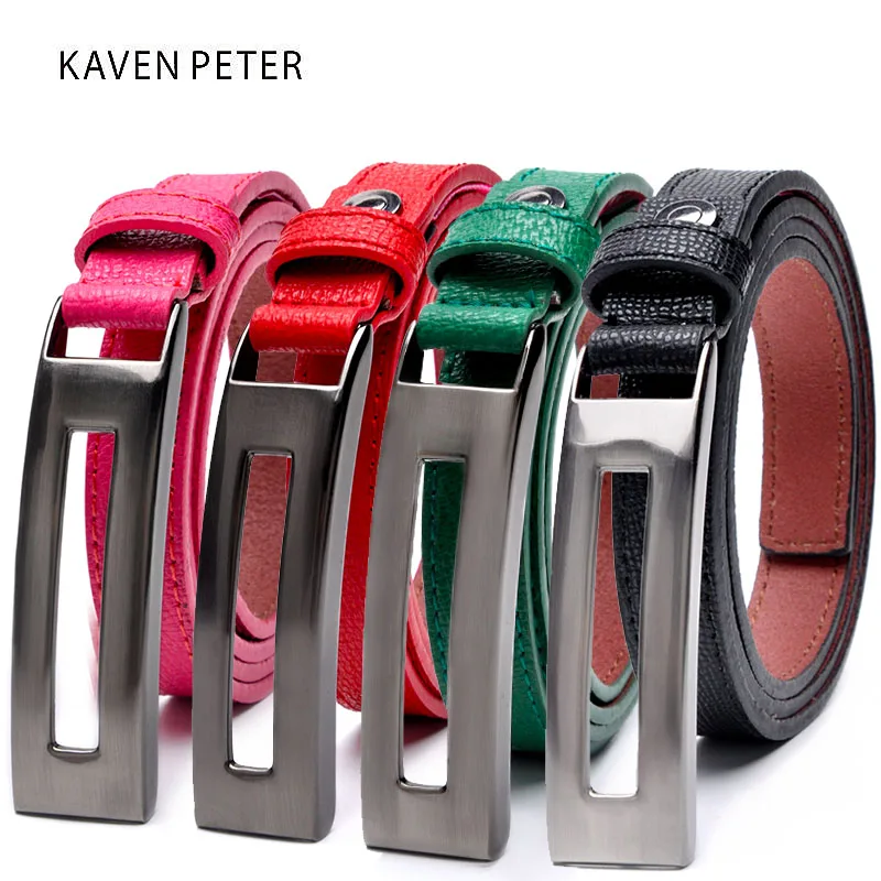 

New Thin Belt For Women Designer Lady Belts Genuine Leather Brand Straps Female Waistband Press Buckles Fancy Vintage for Jeans