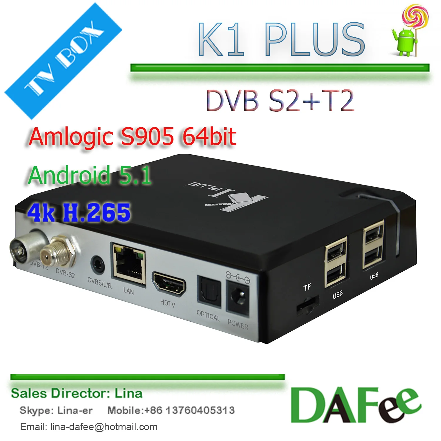  4K UltraHD Android 5.1 TV Set Top BOX + DVB T2 S2 Satellite Receiver 1G 8G Amlogic S905 4-Core 64 Bit ARM Cortex-A53 H.265 KODI 