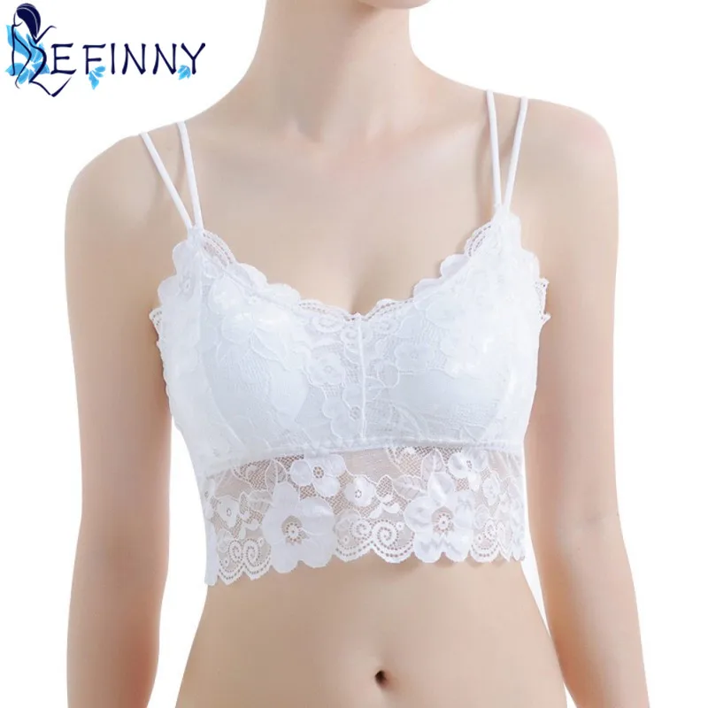 

2018 New Sexy Women Double Sling Lace Crochet Bralette Bralet Bra Bustier Crop Top Floral Cami Padded Tube Top Safety For party
