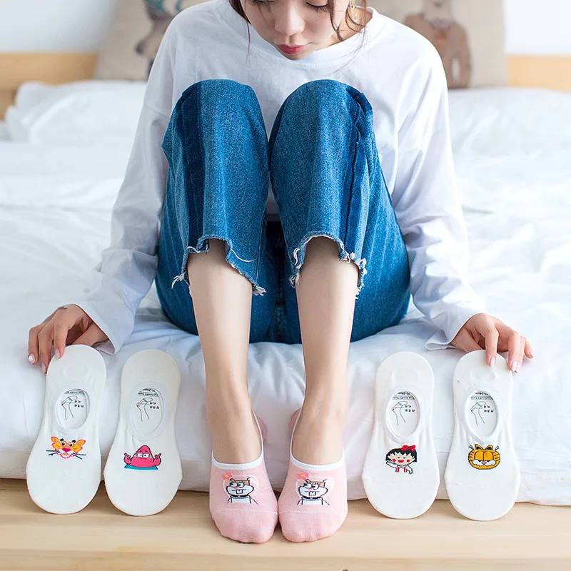 

Cotton Women's Spring Summer Short Socks Cartoon Shallow Mouth Stealth Ankle Female Invisible Boat Socks Slippers