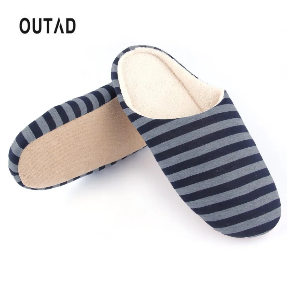 

OUTAD 4 Color Slippers Winter Women Men Shoes Warm Soft Indoor floor Striped Cloth Bottom Universal Couple Lovers Plush Home
