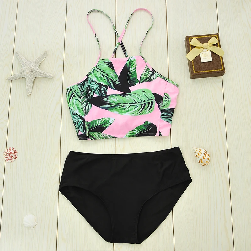 Kaufen Top Band 2018 Gedruckt Bikini Badeanzug Frauen Bademode High Neck Bikini Set Bademode Badeanzug Push Up Gepolsterte Bodys