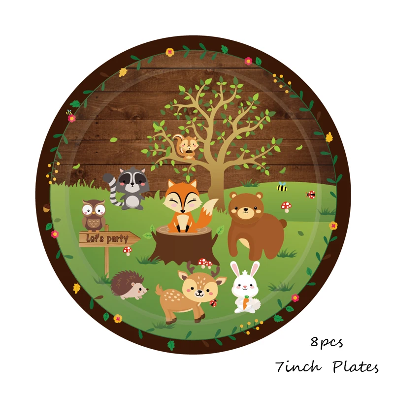 

Woodland Animals Disposable Tableware Set Jungle Safari Animals Party Decor Paper Plates/Cup/Napkins