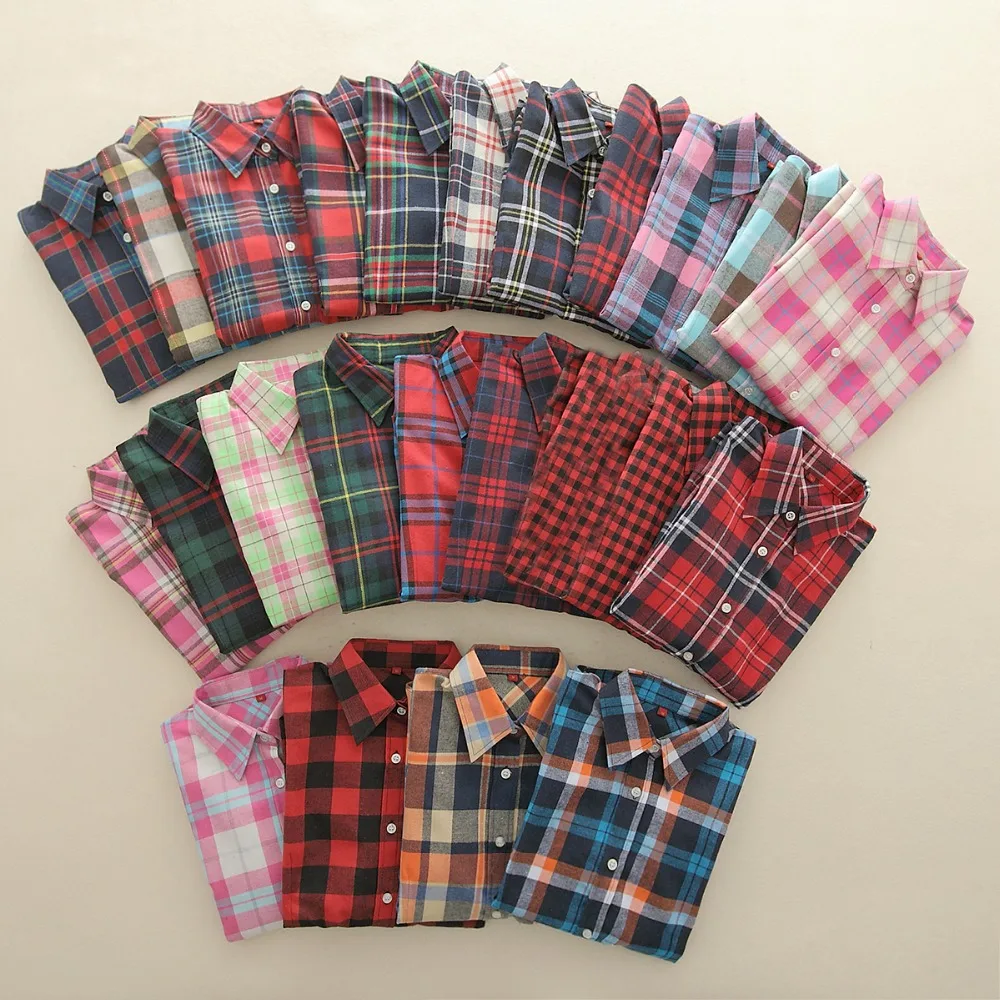 Meilleur 2018 Nouvelle Marque Femmes Blouses À Manches Longues Chemises Coton Rouge et Noir Flanelle Chemise À Carreaux Occasionnel Femelle Plus La Taille Blouse tops