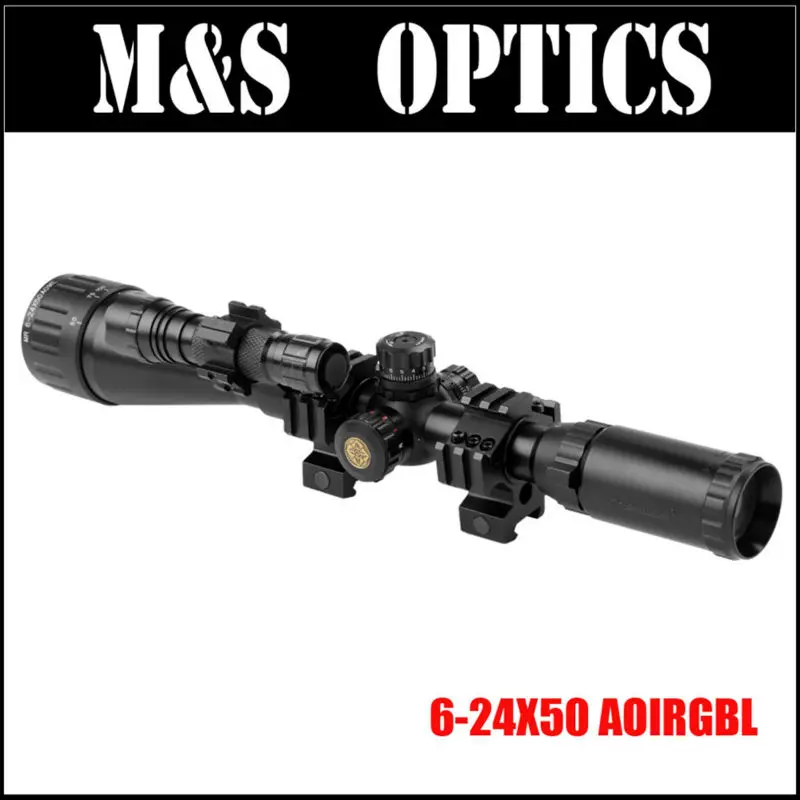 Оптический прицел MARCOOL 6 24X50 AOIRGBL охотничий с кольцом и фонариком для