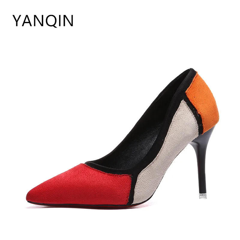 YANQIN/Новинка 2018 года Изящные женские туфли на высоком каблуке с острым носком в