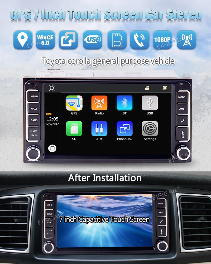 Cheap AUX IN 7 Inch Wince Double 2 Din In Dash Car Radio 5 points Multi-Touchscreen GPS Navigation Car MP5 Player Headunits For Toyota 5