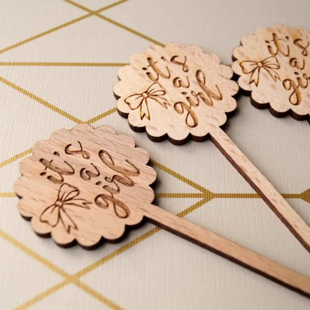 10pcs It's a girl cupcake toppers Baby shower cupcake toppers rustic wooden cupcake picks baby happy birthday party cupcake decor