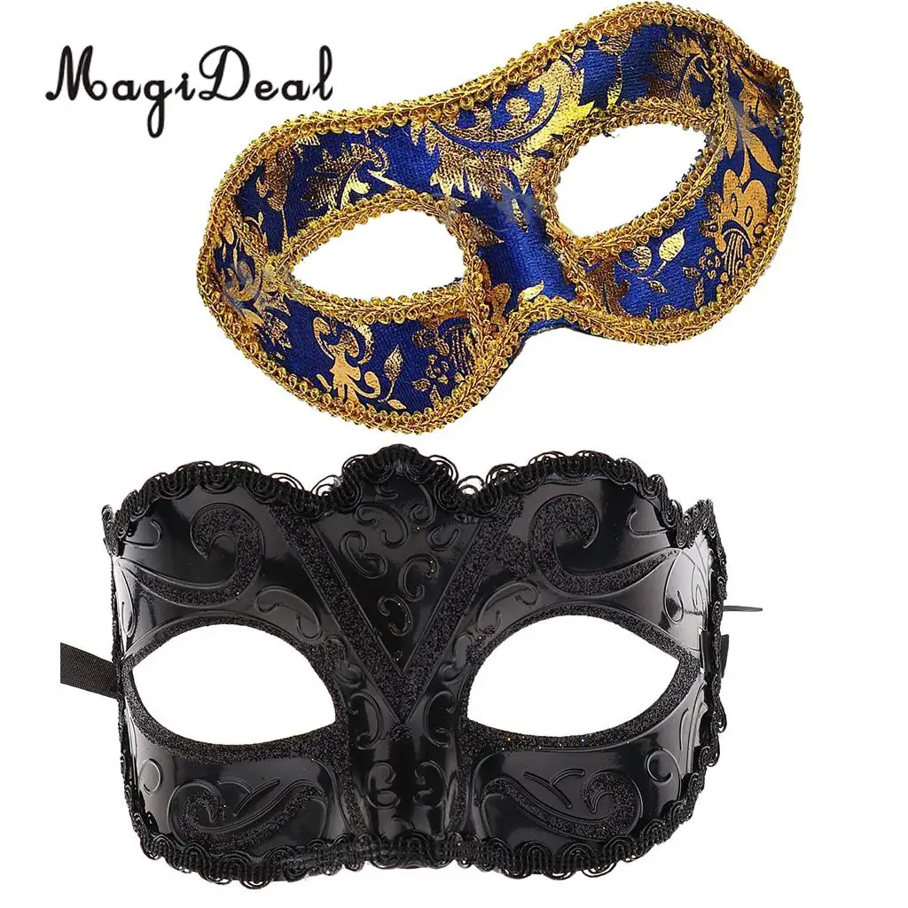Set of 2 Pieces Vintage Men Ladies Masquerade Ball Mask Fancy