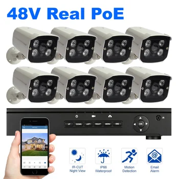 

8PCS Camera POE NVR kit 1080P Resolution 48V Surveillance Security System 2MP Outdoor Camera Night Vision Power Over Ethernet