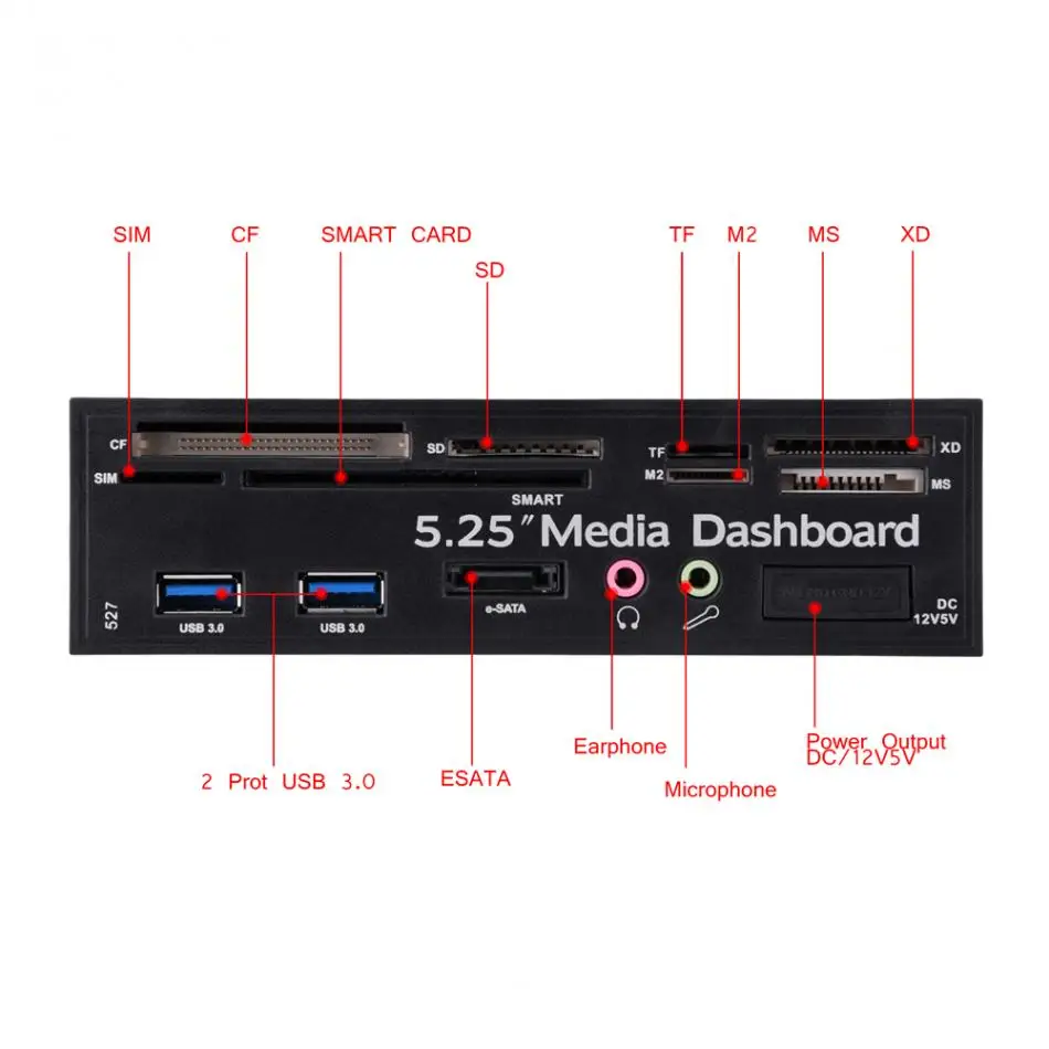 5,25 дюймов планшетный ПК многофункциональный медиа плеер приборной панели USB3.0 e-SATA Мощность Порты и разъёмы аудио SIM/смарт мульти кард-ридер sup Порты и разъёмы s M2/TF/SD/XD/MS/CF