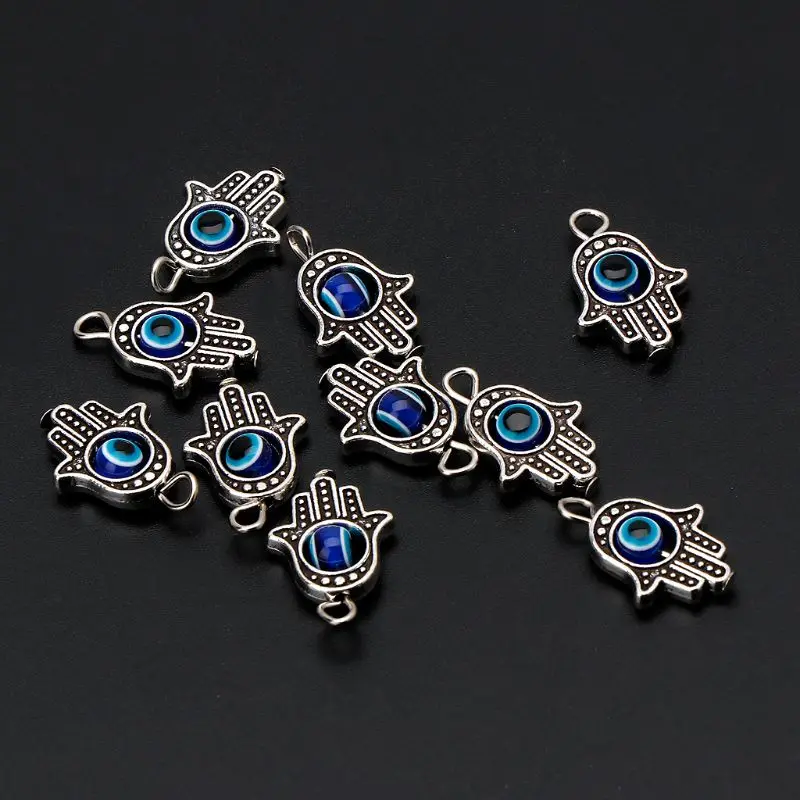 

10Pcs Hamsa Evil Eye Pendant Beads Snake Chain Charm for Bracelet Jewelry Making Drop Ship W2952001