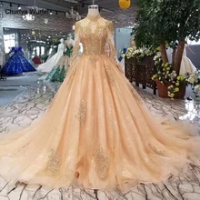 LS11026G Роскошные вечерние платья королевы с золотыми бусинами с высоким воротом Длинные тюлевые рукава вечернее платье длинное ТРАПЕЦИЕВИДНОЕ женское блестящее платье
