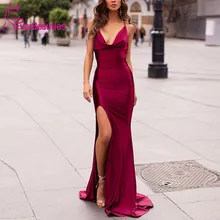 Spaghetti Straps Evening Dresses Long Side Slit Mermaid Satin Sexy Backless Formal Dress Robe De Soiree Vestidos De Festa