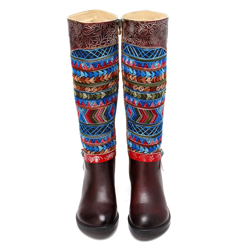 Echtes Lange Leder Blume 2019 Brown Botas Femme Plattform Stiefel Nouveau Alti Stivali Sondr Braun Altas Nähen Bottes Mode Gummi qISwqx08
