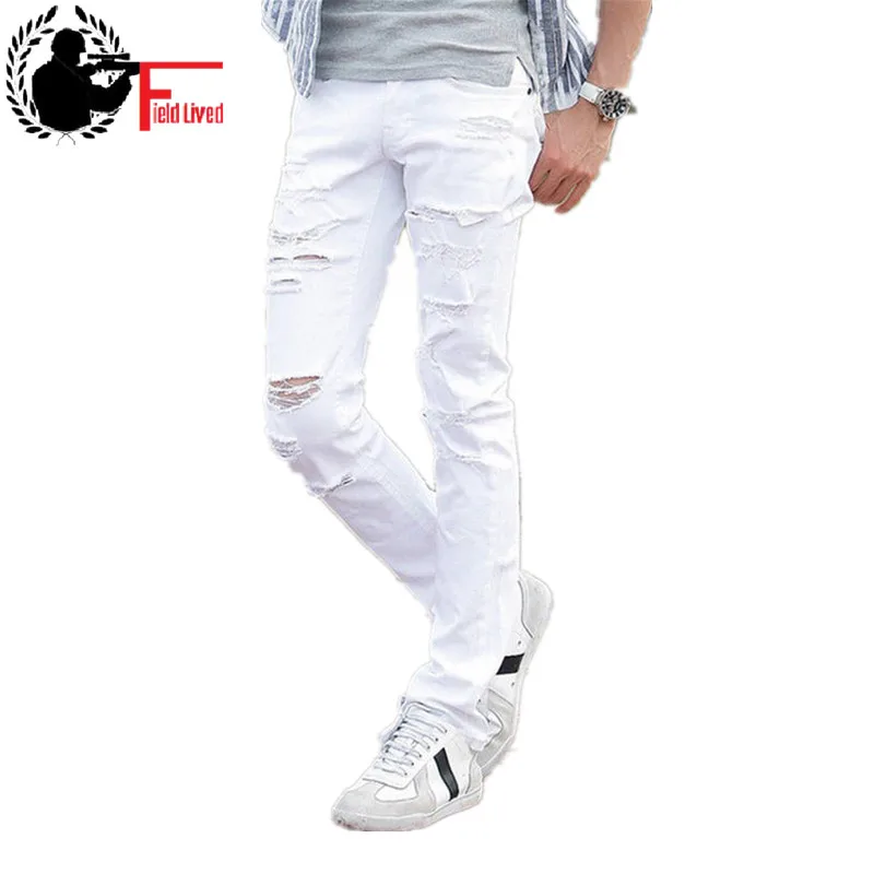 2021 New White Ripped Jeans Men With Holes Fashion Skinny Famous