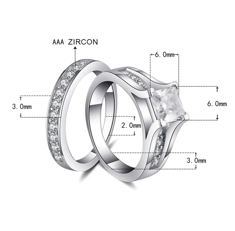 Его и ее 316L обручальные кольца из нержавеющей стали с огранкой принцессы и вечность свадебные с кубическим Цирконом для мужчин и женщин обручальное кольцо