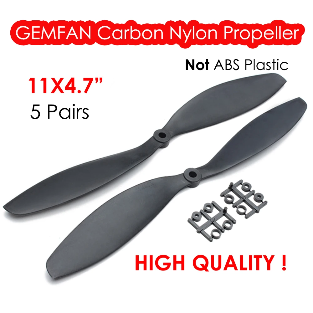 

High Quality 5 Pairs/10pcs Gemfan Carbon Nylon 11x4.7" Prop 1147 CW CCW Propeller APC Props for RC 4-AXIS Quad 11 Inch Blade