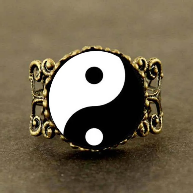 Кольцо Инь-Ян Yinyang круглое кольцо с китайским азиатским символом Ювелирное
