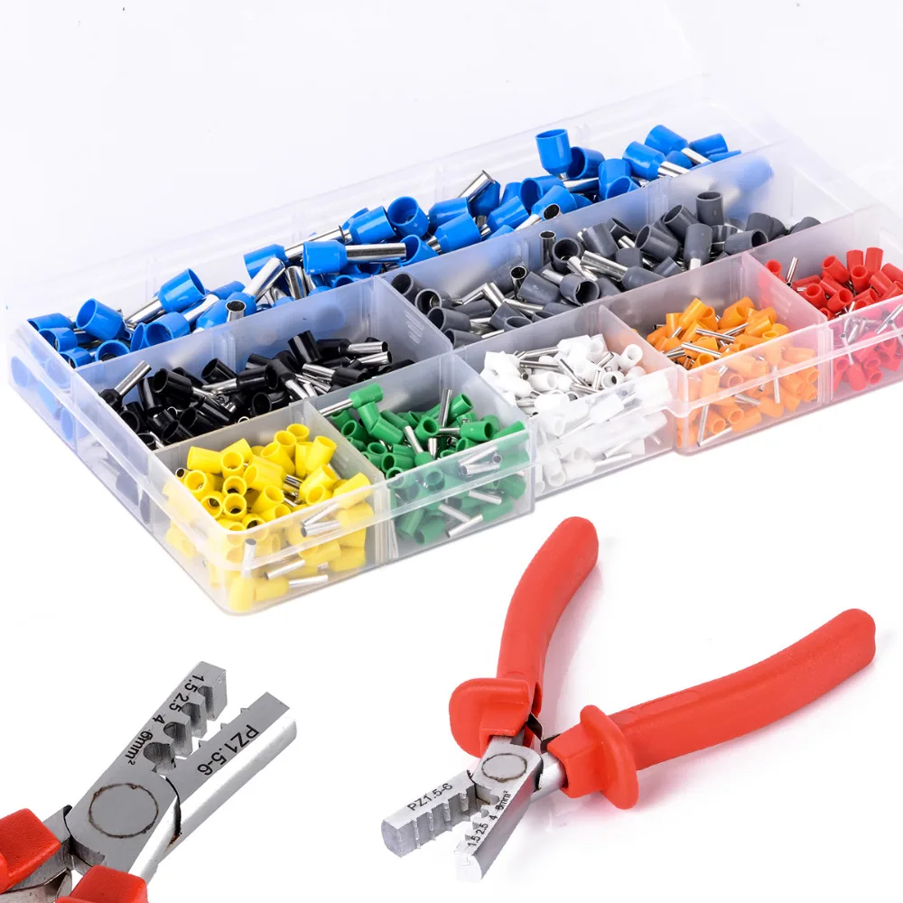 

800pcs/set Cable Wire Terminal Connectors + Hand Ferrule Crimper Plier Crimp Tool Kit Set