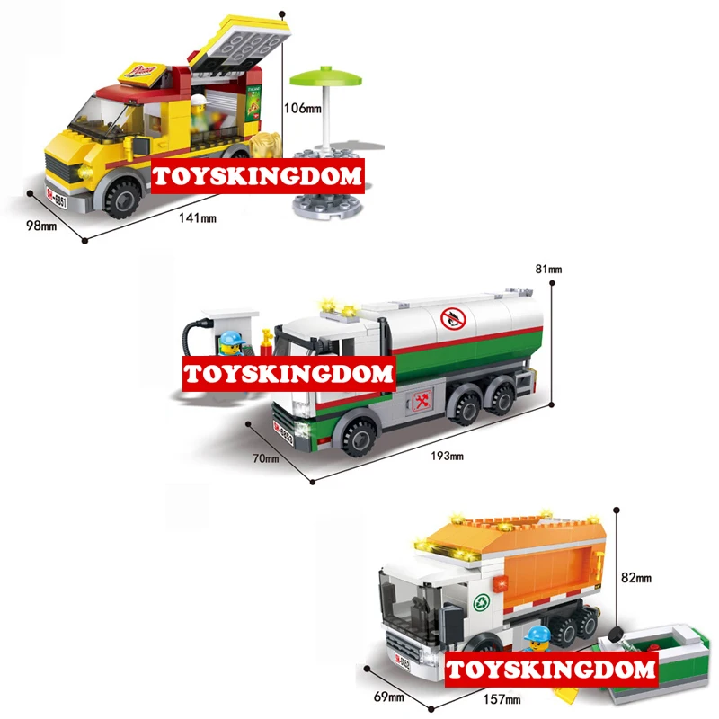 

Hot city Vehicle Pizza takeout Fuel tank car Garbage truck building block driver Cleaner figures bricks educational toys for kid