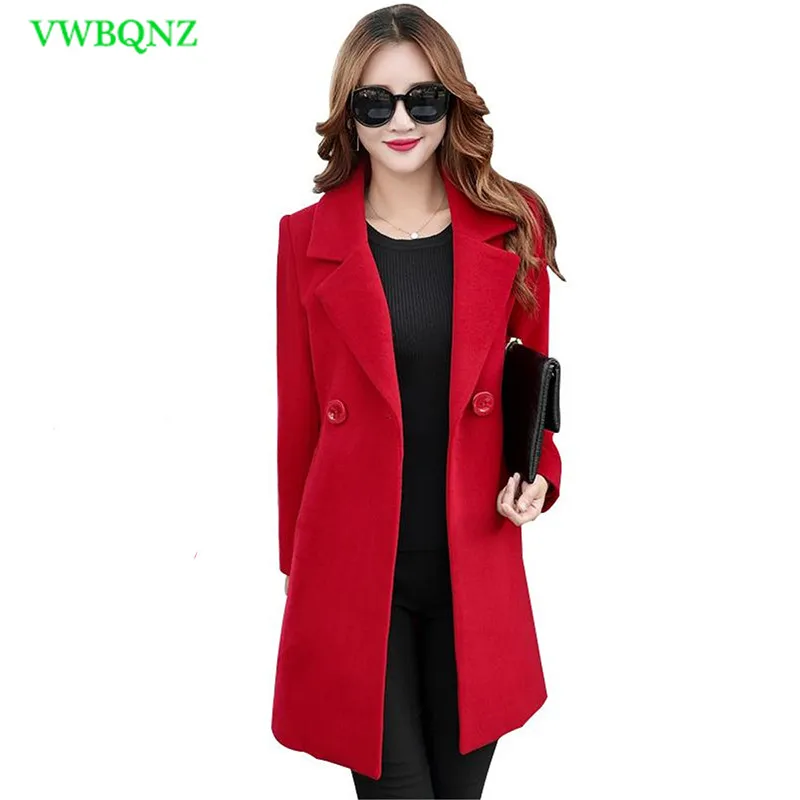 

Plus Size Woolen Coat Women Autumn Winter Fashion Double Breasted Long Overcoat Women's Slim Thin Office Lady Top coat 4XL A137