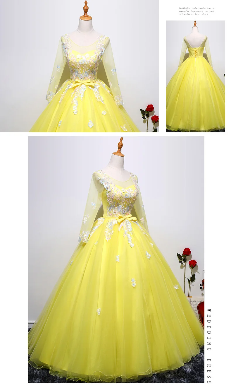 Новая модная с длинным рукавом бальное платье Quinceanera 2019 аппликация бисером Vestido кружево до платье для светской львицы для 15 anos