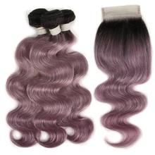 Joedir Brazilian Virgin Hair Body Wave WIth Closure Human Hair Weave Bundles With Lace Closure Purple Ombre Bundles with Closure