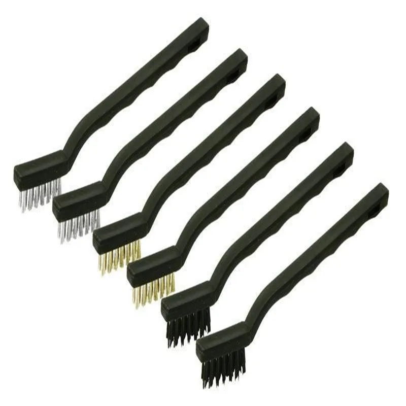 6 Pcs Wire Brush Set Toothbrush Type Plastic Handle Brass Nylon And