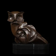 l Bronze owl Statue Vintage Brass animal Sculptures With Marble Base Figurine holiday figurines DW-073