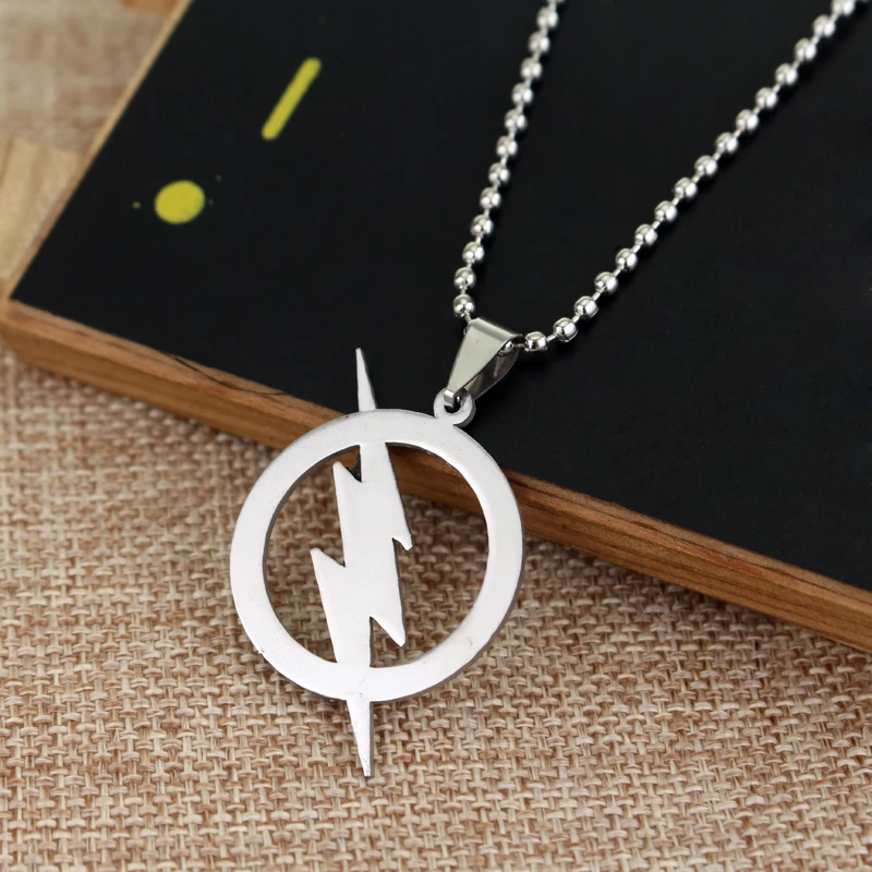 

Free Shipping THE FLASH SUPER HERO Flash Lightning Logo Stainless Steel Bead Chain necklaces pendants men women gift