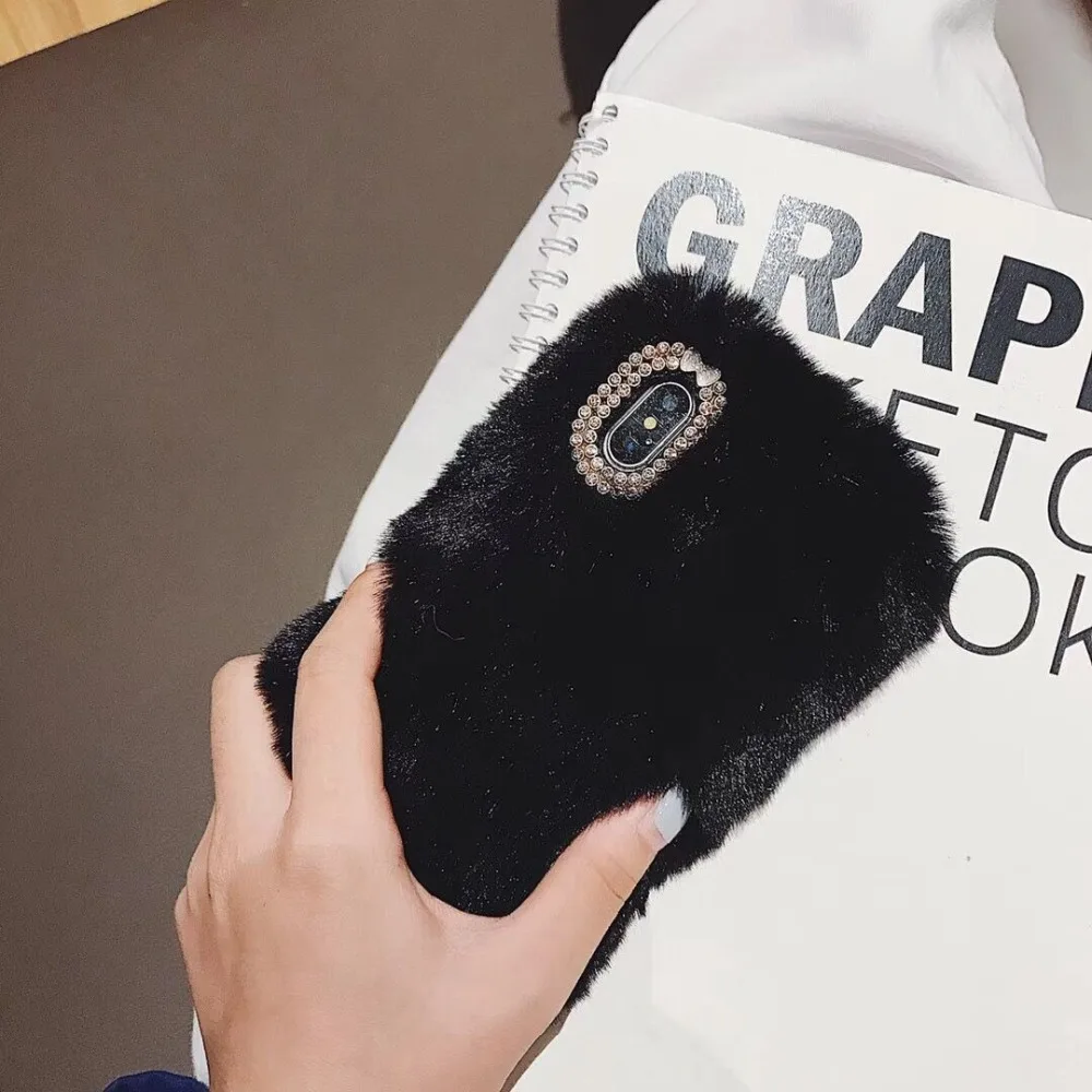 Cases For iPhone X Xs Max Xr Cover Luxury Fluffy Rabbit Fur (2)