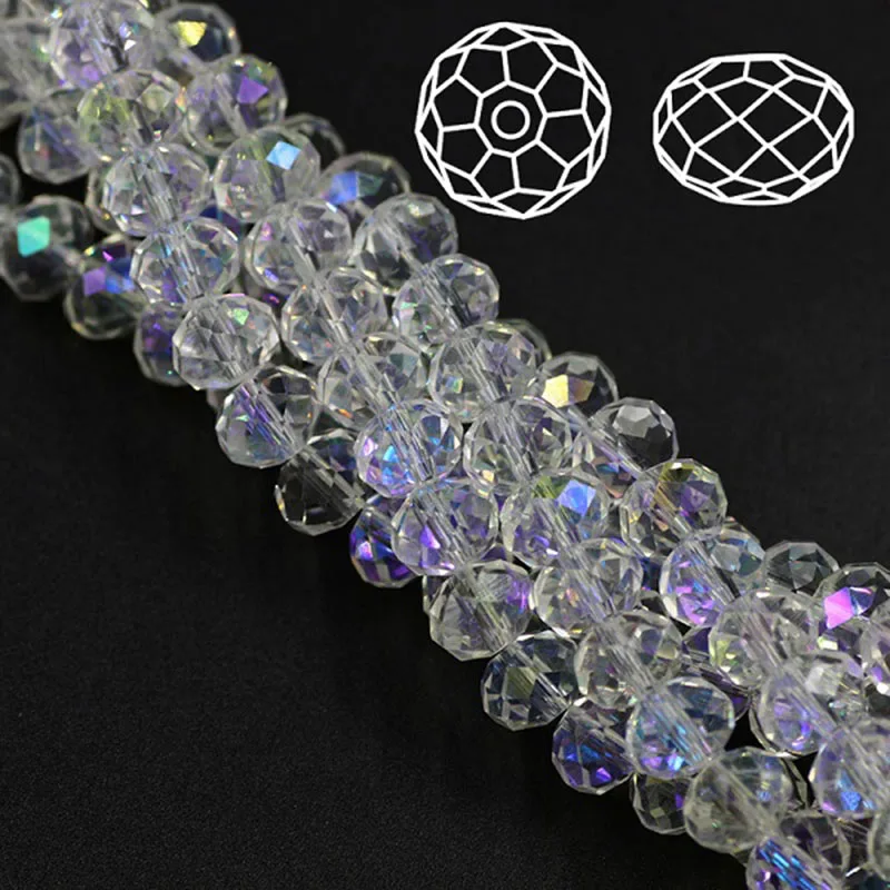 

ZHUBI Imported Color Rondelle Bead 2-10mm Faceted Crystal AB Plating Beads For Jewelry Making Bracelets Crystal Glass Beads