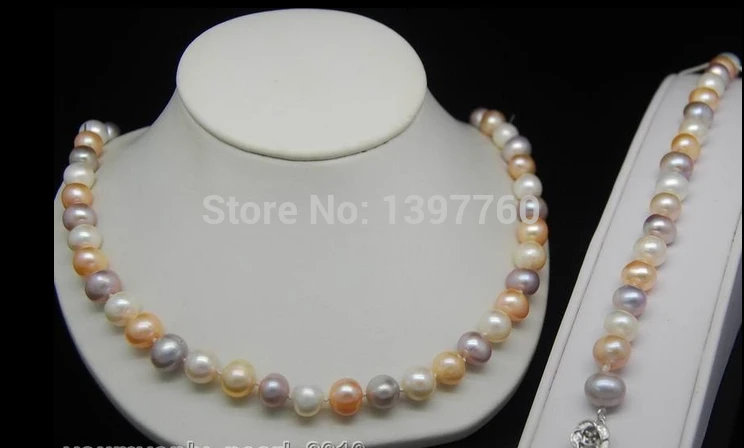 

Natural 9-10mm AA+ pearl necklaces & bracelets 925s (A0516) -Bride jewelry free shipping