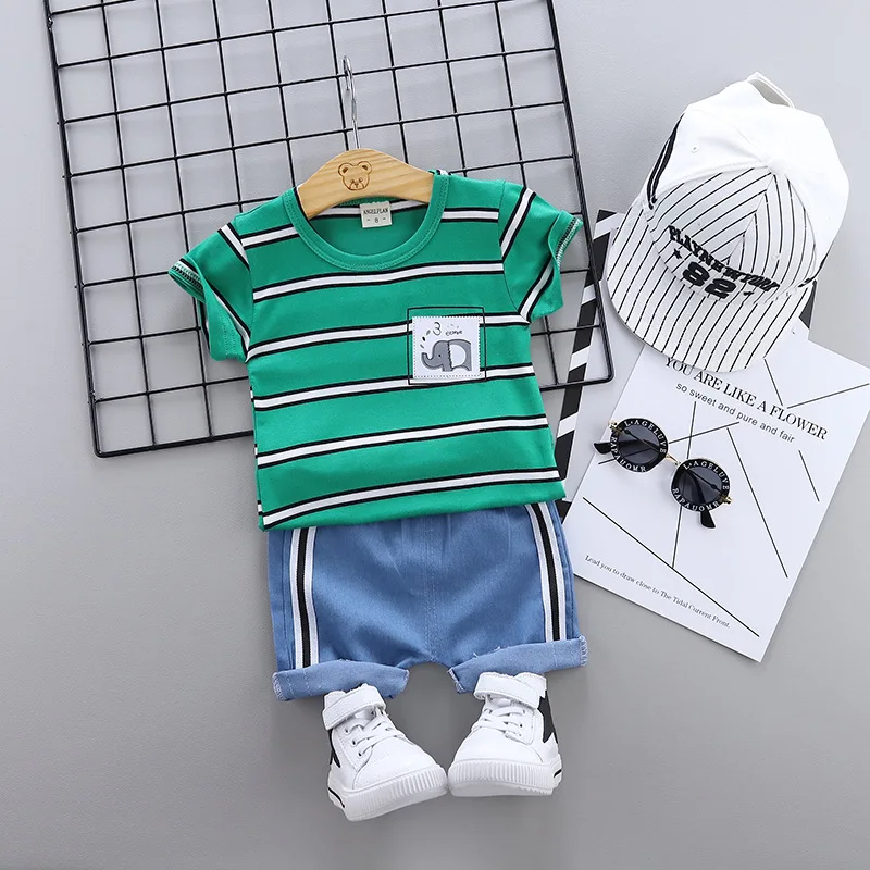 

Summer Baby Girl Clothes Baby Boys Clothes Korean Casual Striped T-Shirt Top +Shorts 2PCS Bebes Jogging Suits Newborn Sports Set