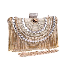 Роскошные женские сумки с кисточками, украшенные стразами; коллекция года; Модный вечерний клатч с жемчугом и цепочкой; сумка на плечо; золотистые и Серебристые вечерние сумочки