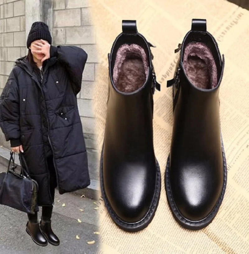 

Booties female 2018 autumn and winter new England fashion chic flat bottom plus velvet Martin boots wild student cotton shoes