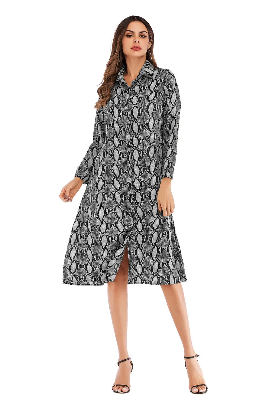 Gladiolus Chiffon Spring Dress Women 34 Sleeve Turn-Down Collar Leopard Print Belt Women Shirt Dress 2019 Autumn Sexy Dresses (25)