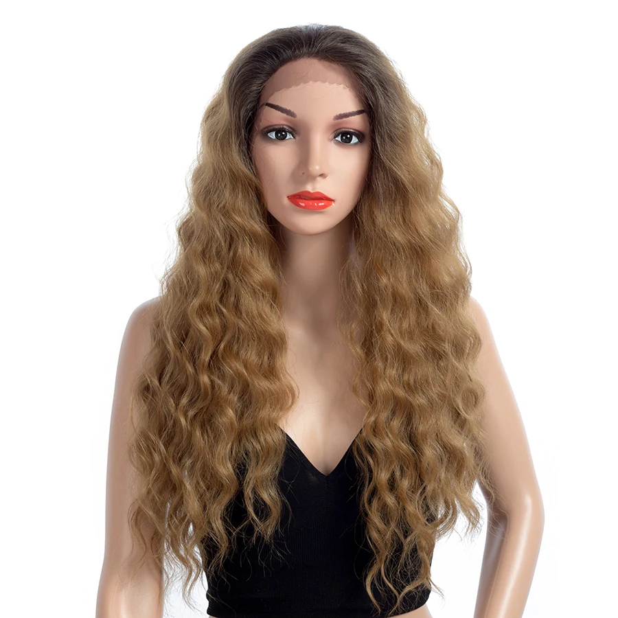 

Aigemei Synthetic Long Curly Lace Front Wigs Fiber 28 Inch Free Part Lace Front Wig for Women Curly Hair 200g