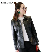 Шило GO кожаная куртка Женская Весенняя мода овчины пояса из натуральной кожи пальто воротник с лацканами однобортный передний карман прям